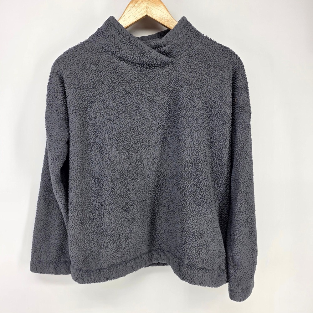 Jane and Bleecker Pullover Women XS Gray Sherpa Fleece Faux Fur Mock Neck Cozy